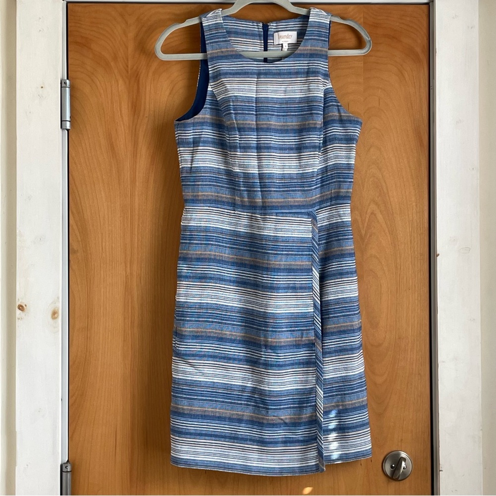 Laundry By Shelli Segal Blue and White Striped Midi Dress